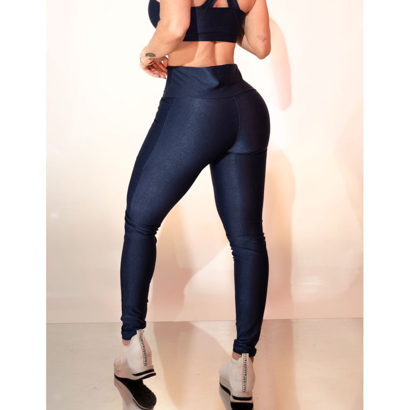 Legging Feminina Canelada CIntura Alta Sem Costura Frontal com Bolsos Laterais