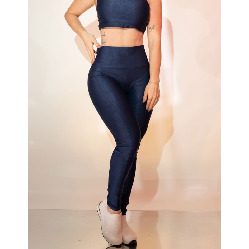 Legging Feminina Canelada CIntura Alta Sem Costura Frontal com Bolsos Laterais