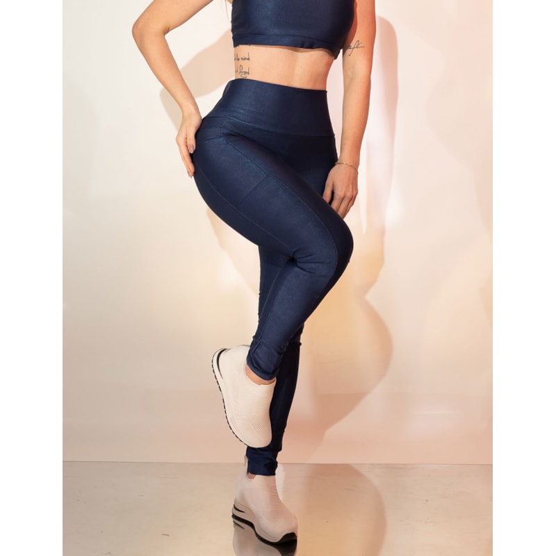 Legging Feminina Canelada CIntura Alta Sem Costura Frontal com Bolsos Laterais