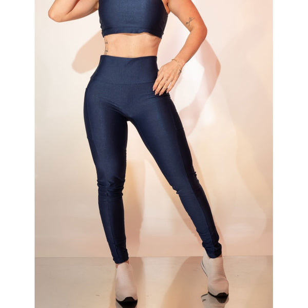 Legging Feminina Canelada CIntura Alta Sem Costura Frontal com Bolsos Laterais