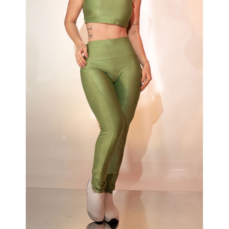 Legging Feminina Fitness sem Costura Frontal com Bolsos Laterais Canelada