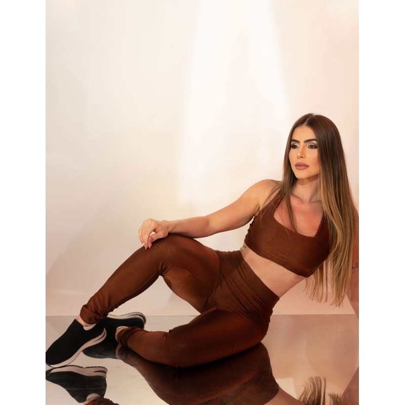 Legging Fitness Canelada CIntura Alta com Bolsos e sem Costura Frontal