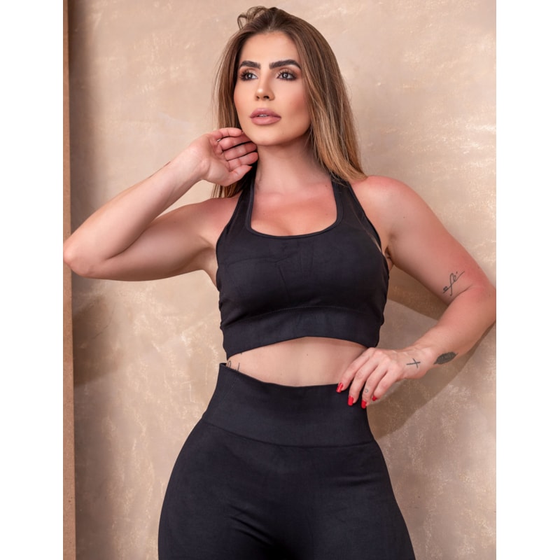 Conjunto para Treino em Poliamida Premium sem Costura Cropped Trançado e Calça Cintura Alta