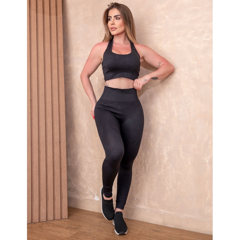 Conjunto para Treino em Poliamida Premium sem Costura Cropped Trançado e Calça Cintura Alta