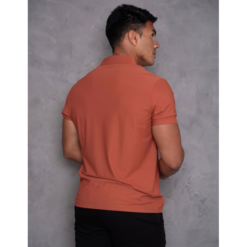 Camisa Polo Poliamida Slim Fit com Botões Manga Curta Elegante Casual