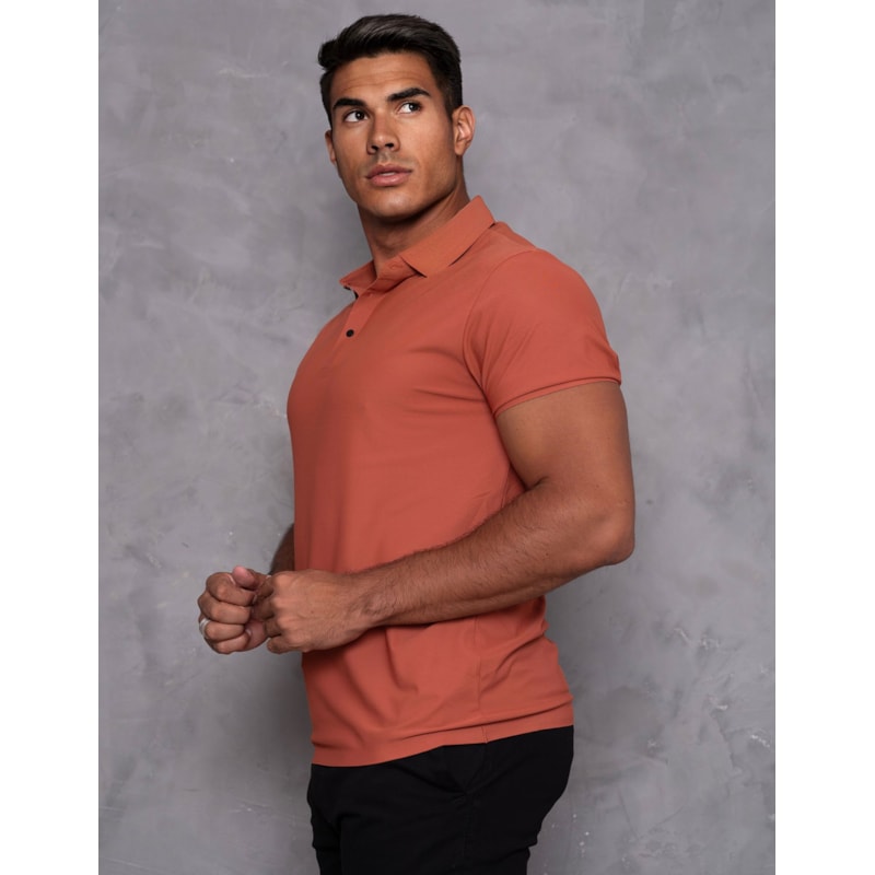 Camisa Polo Poliamida Slim Fit com Botões Manga Curta Elegante Casual