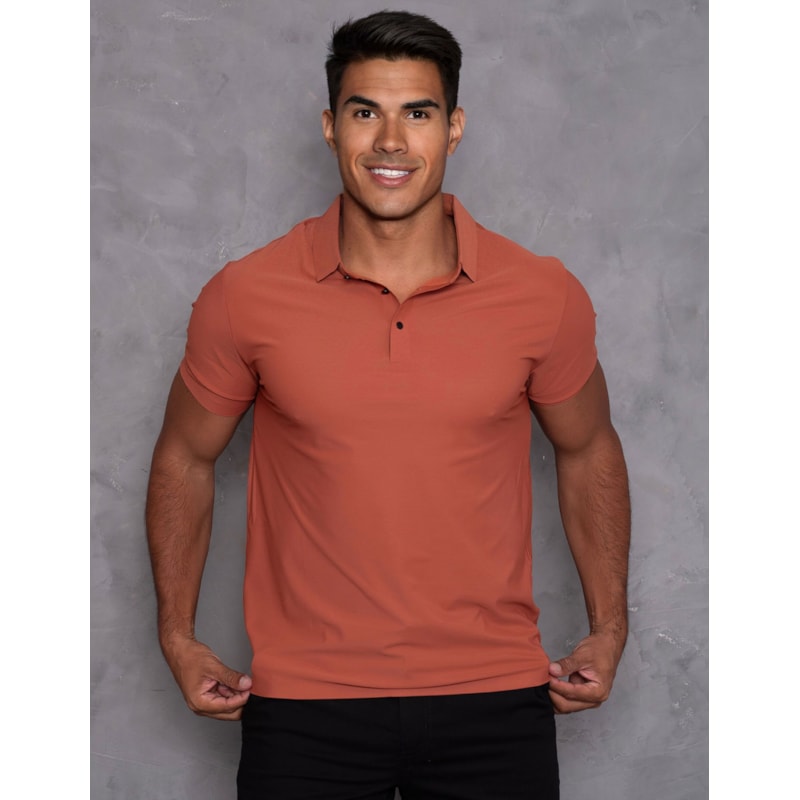 Camisa Polo Poliamida Slim Fit com Botões Manga Curta Elegante Casual