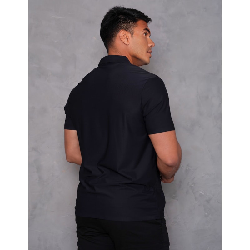 Camiseta Polo Masculina Slim Manga Curta Poliamida com Botões