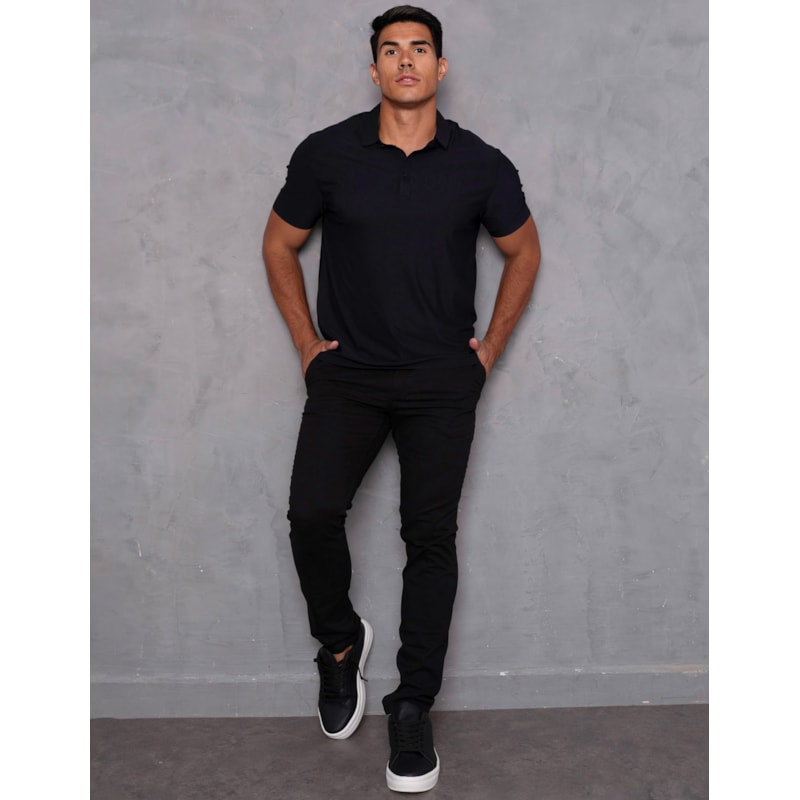 Camiseta Polo Masculina Slim Manga Curta Poliamida com Botões