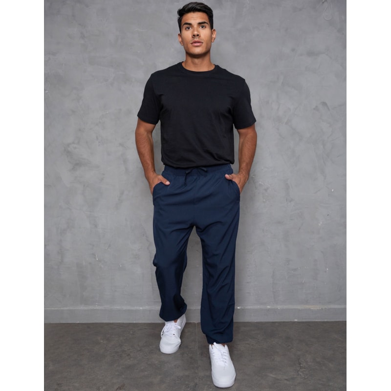 Calça Masculina de Tactel Cós e Punho Elástico Estilo Jogger Bolso Com Zíper