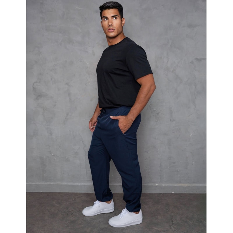 Calça Masculina de Tactel Cós e Punho Elástico Estilo Jogger Bolso Com Zíper