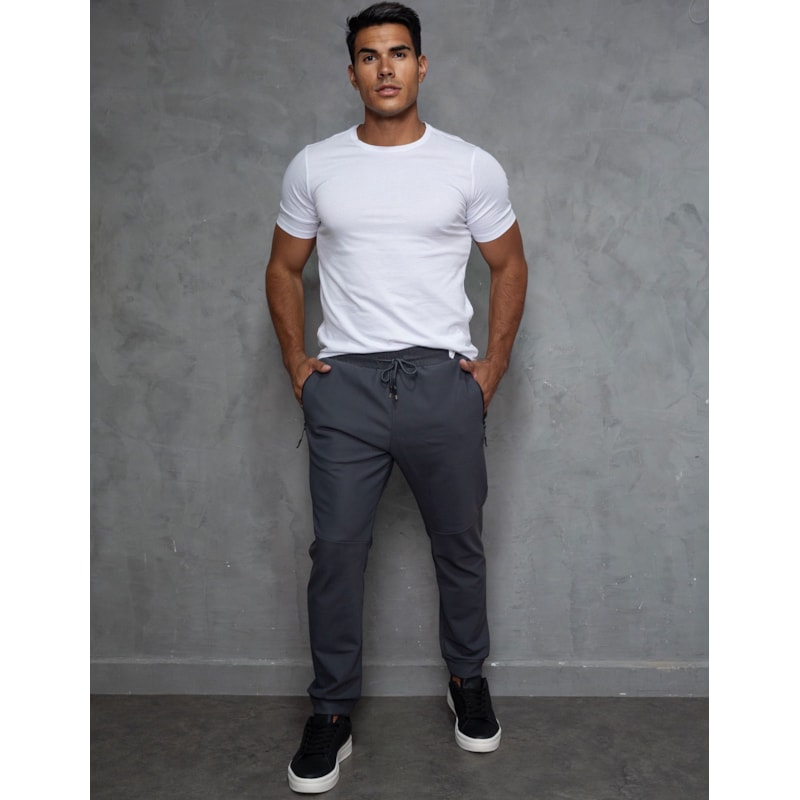 Calça Forrada Masculina em Poliamida Premium com Cordão Ajustável e Bolsos com Zíper