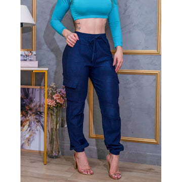 Calça Cargo Jogger de Suede Feminina com Bolsos