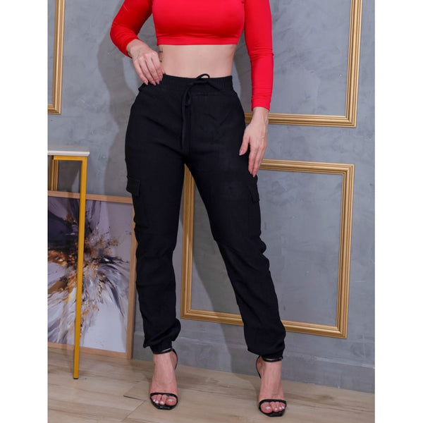 Calça Jogger Feminina em Suede com Bolsos