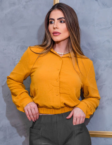 Blusa Feminina Camisa Social Tecido Duna com Manga Longa e Botões