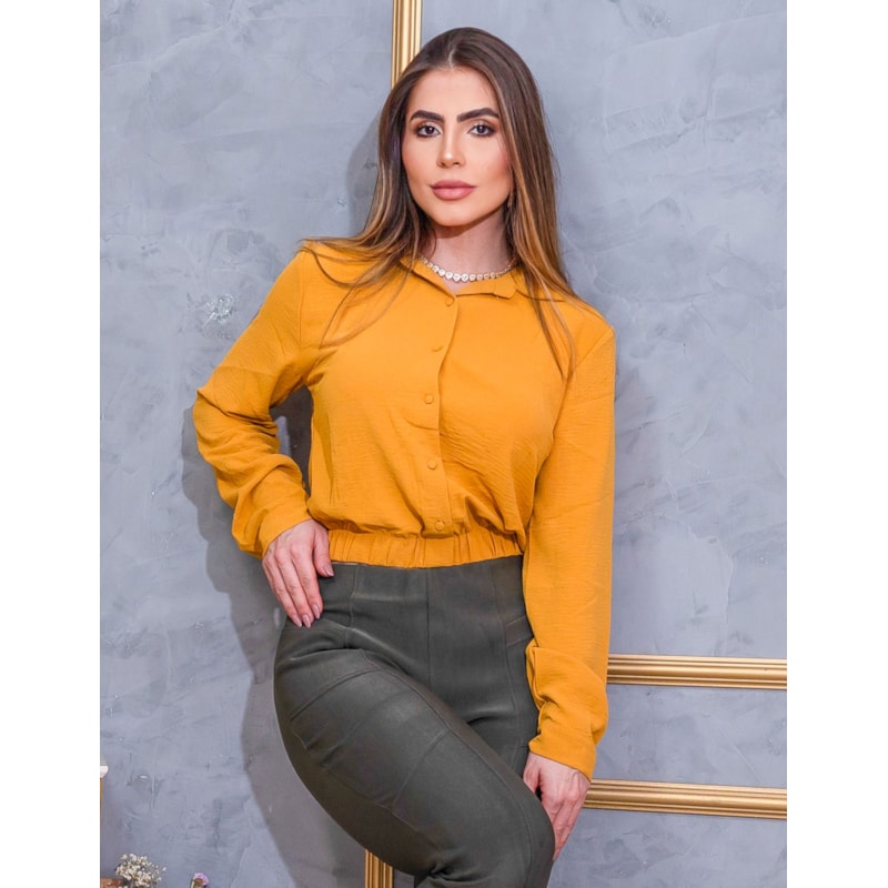 Blusa Feminina Camisa Social Tecido Duna com Manga Longa e Botões