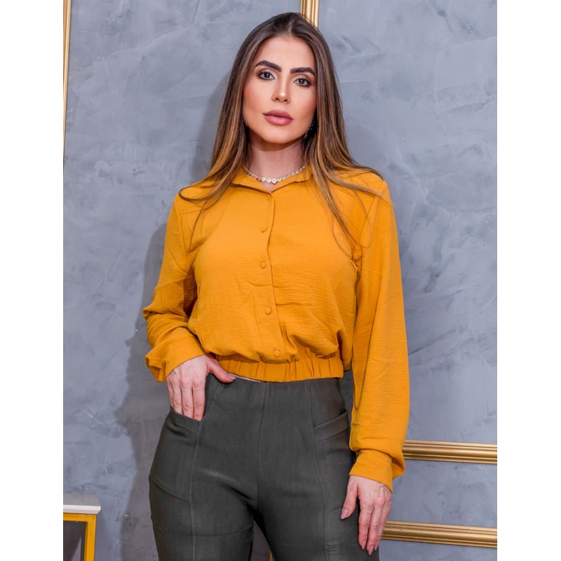 Blusa Feminina Camisa Social Tecido Duna com Manga Longa e Botões