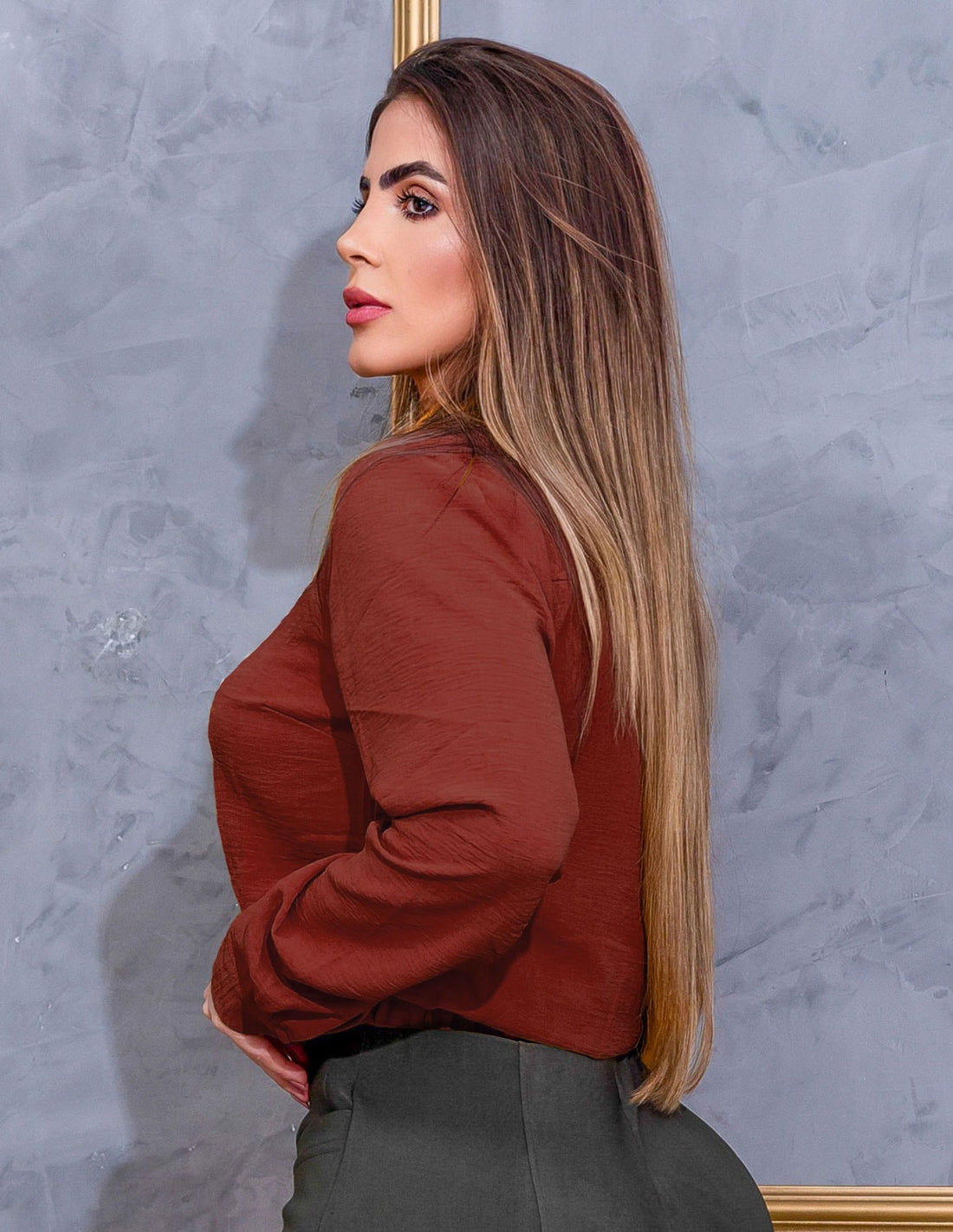 Cropped Blusa Duna Feminina com Botão Manga Comprida Modelo Social