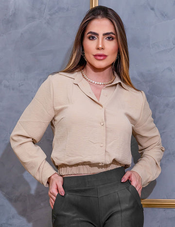 Cropped Feminino em Crepe Duna com Manga Longa