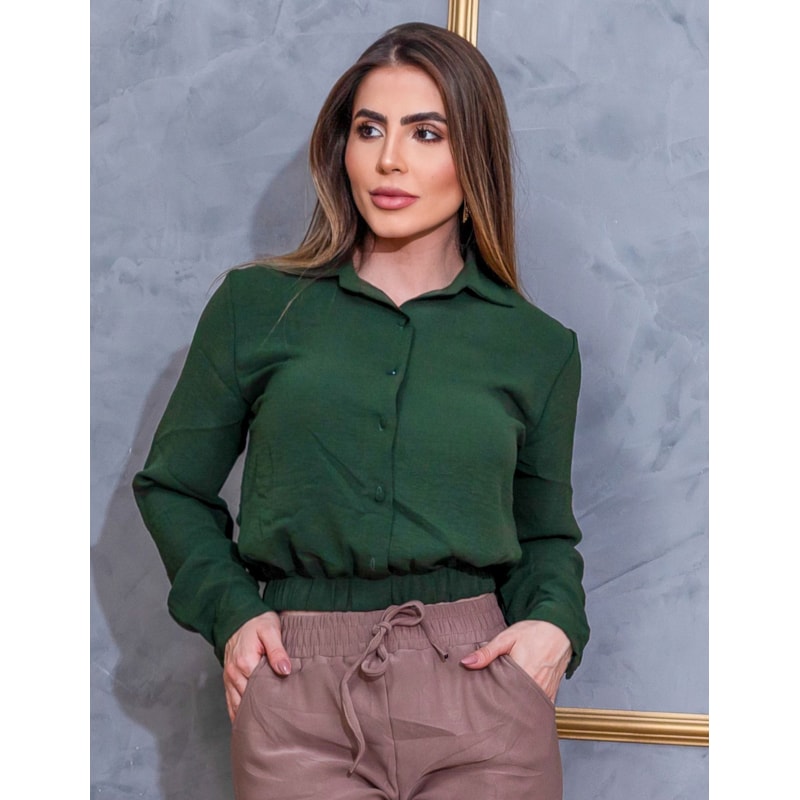 Cropped Feminino Manga Longa em Crepe Duna