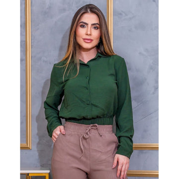 Cropped Feminino Manga Longa em Crepe Duna