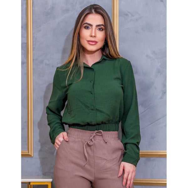 Cropped Feminino Manga Longa em Crepe Duna