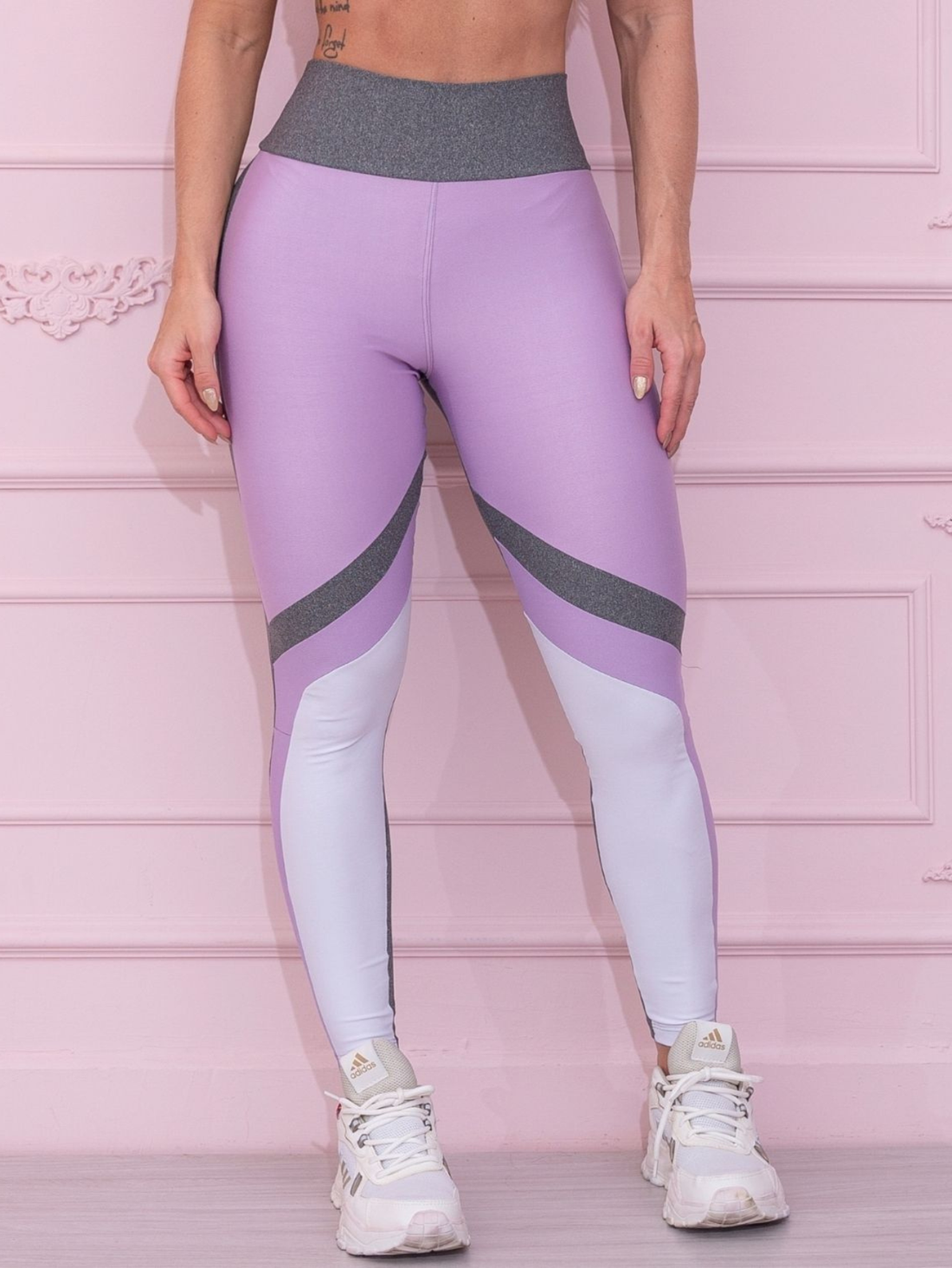 Calça Feminina Cintura Alta com Recorte Colorido para Academia