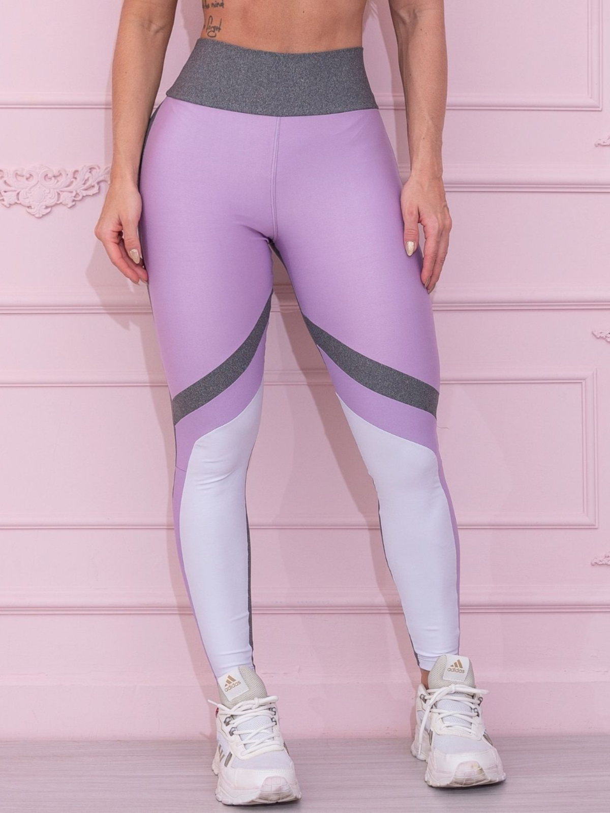 Calça Feminina Cintura Alta com Recorte Colorido para Academia