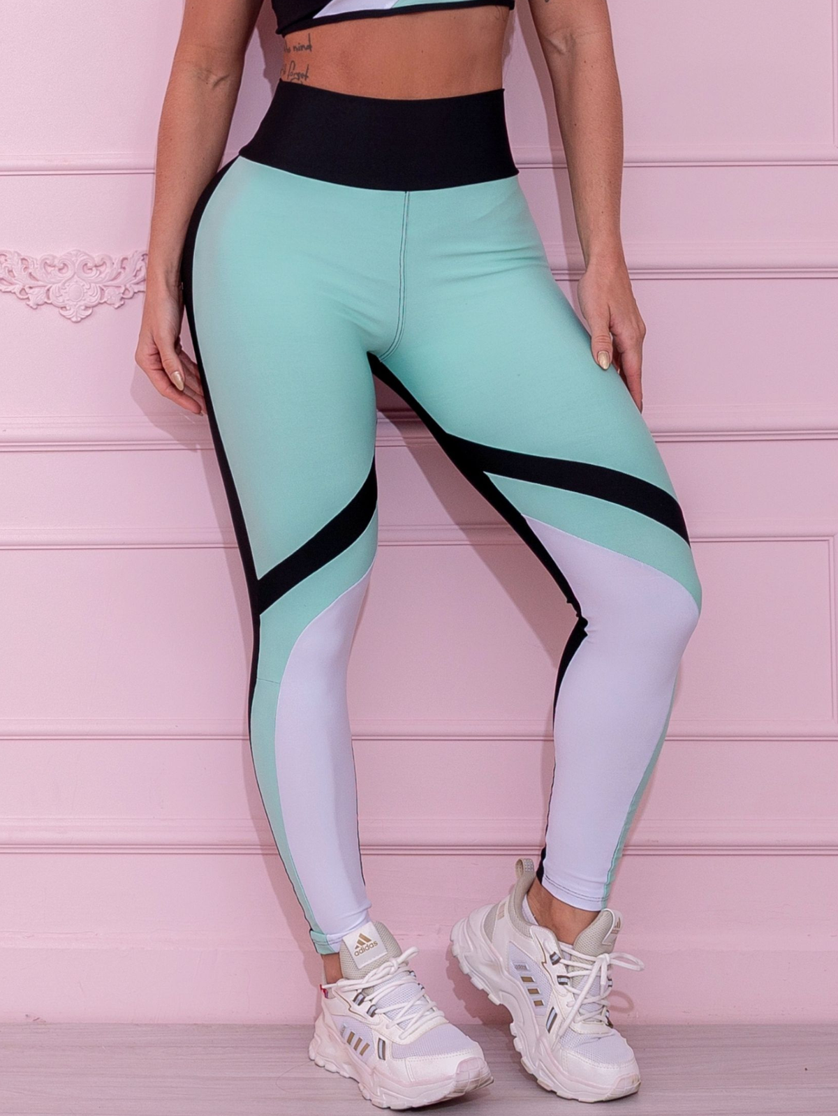 Calça Legging Feminina Cintura Alta com Recorte Colorido