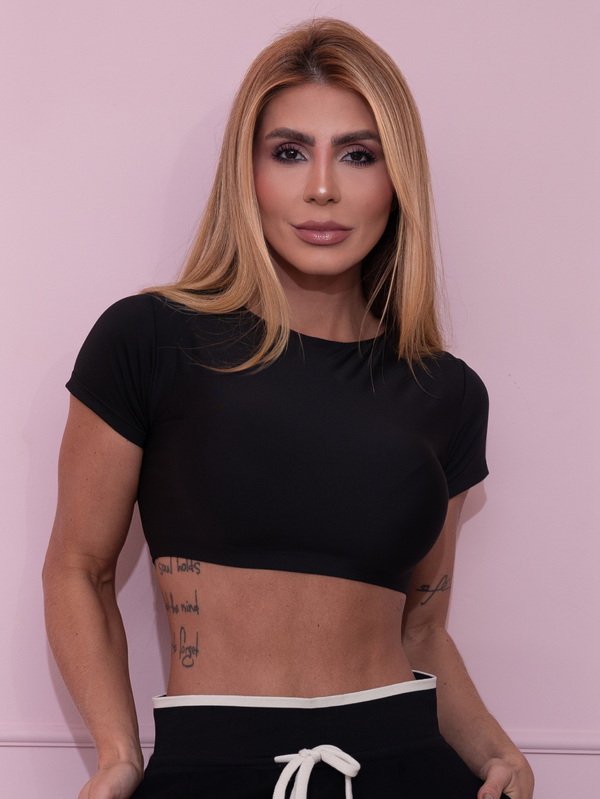 Cropped Fitness Feminino com Manguinhas