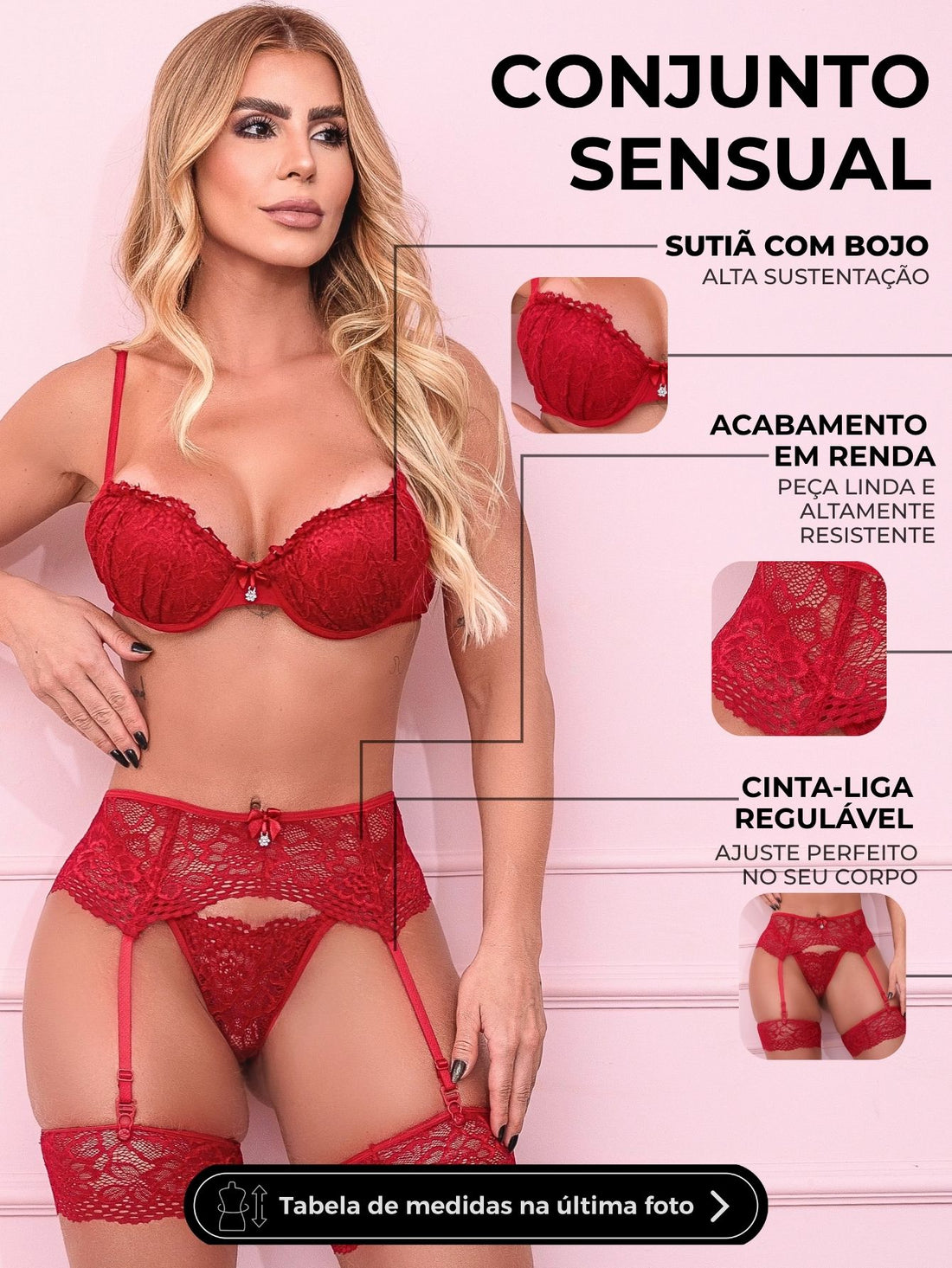 Lingerie Sensual com Cinta Liga e Perneira em Renda para Momentos Inesquecíveis