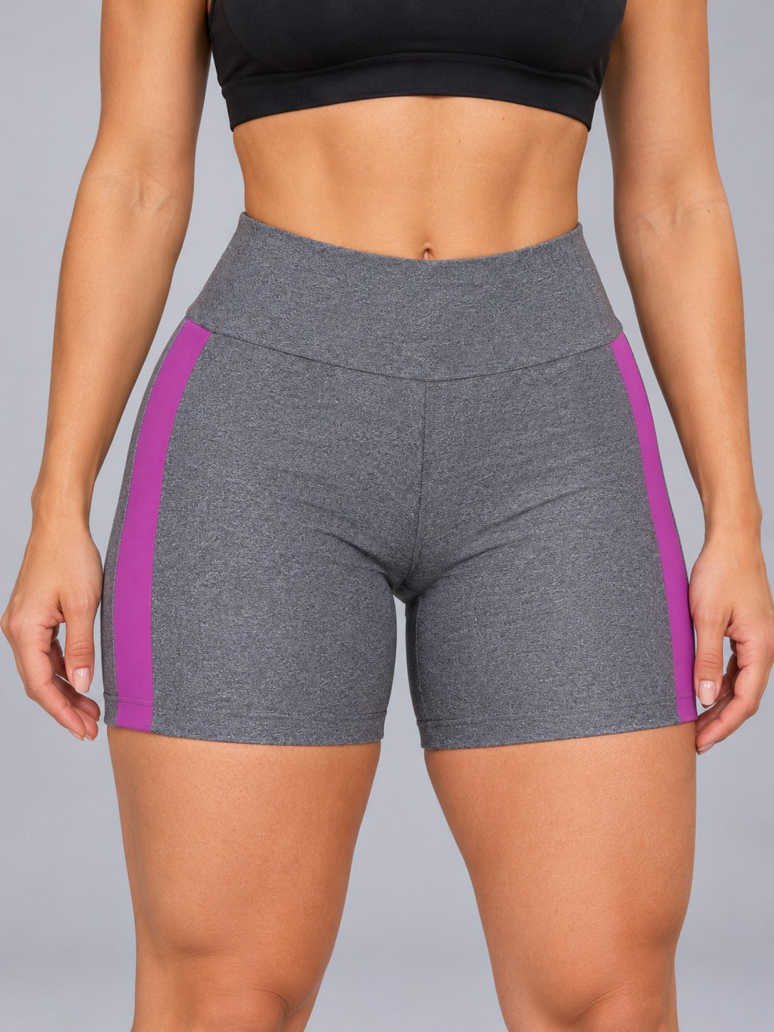 Short suplex cinza com faixa lateral roxa - lateral