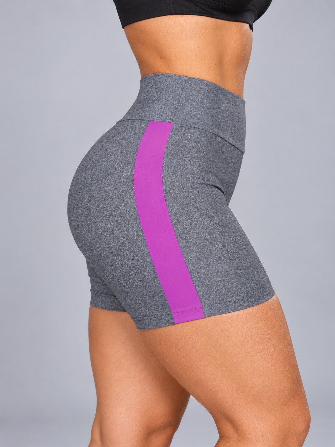 Short suplex cinza com faixa lateral roxa - lateral