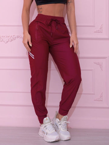 Calça Jogger Fitness Marsala com Bolsos e Cordão