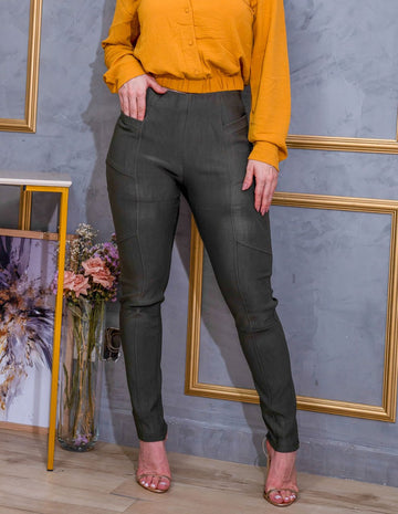 Calça Feminina Cintura Alta Suede com Bolsos Verde
