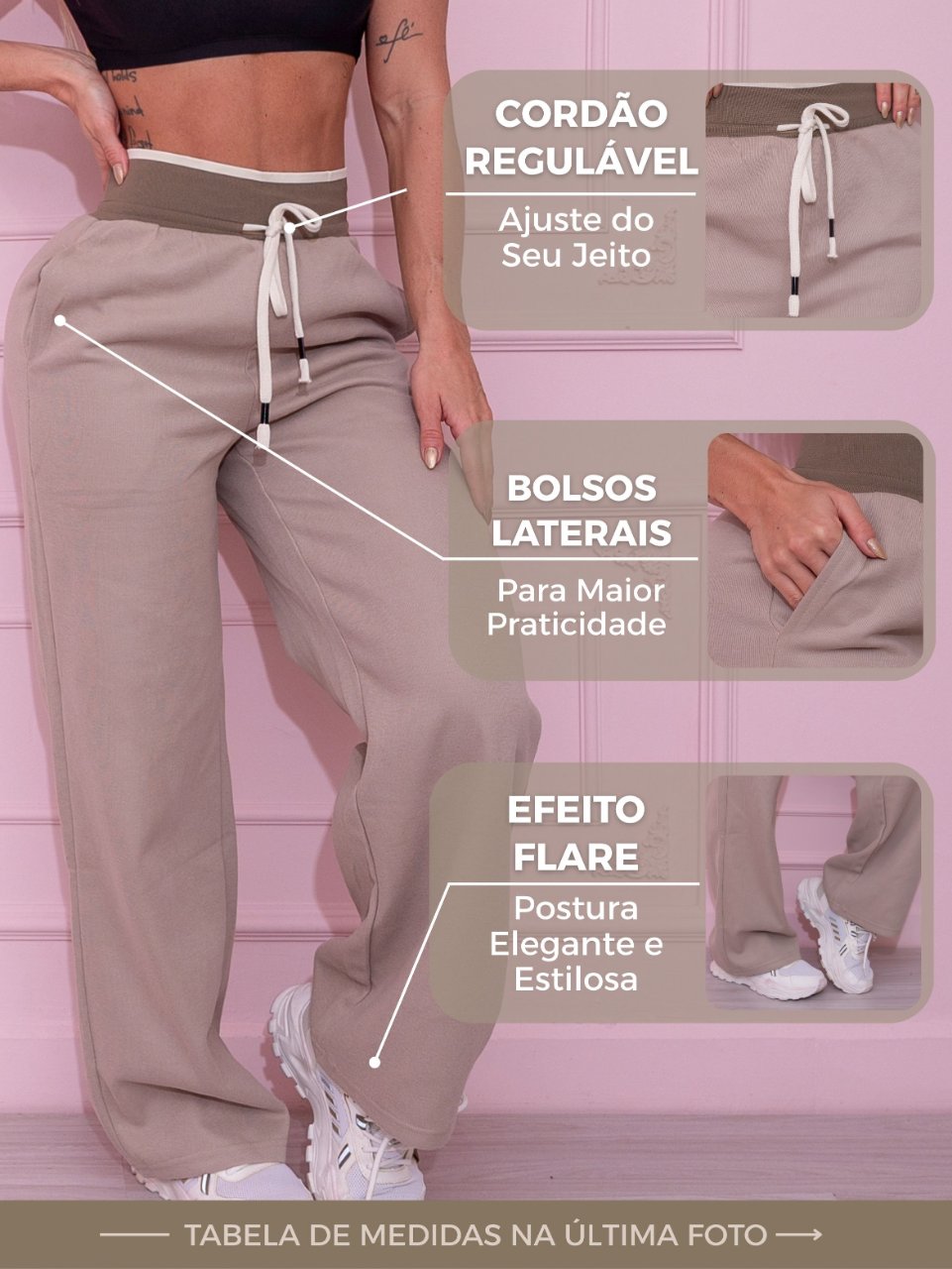 Calça Moletom Wide Leg com Cordão Ajustável Preta