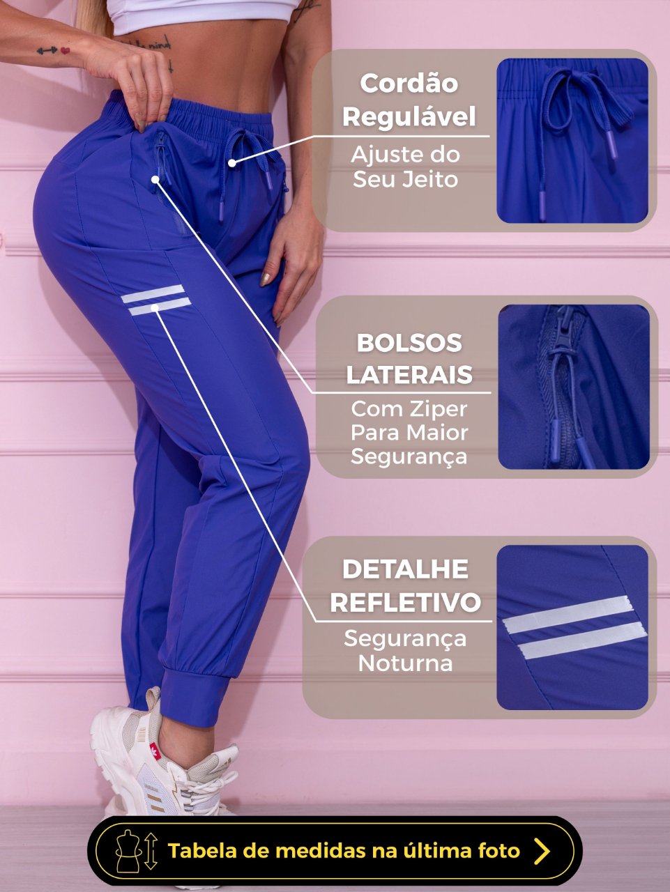 Calça Jogger Fitness com Bolsos e Detalhe Refletivo