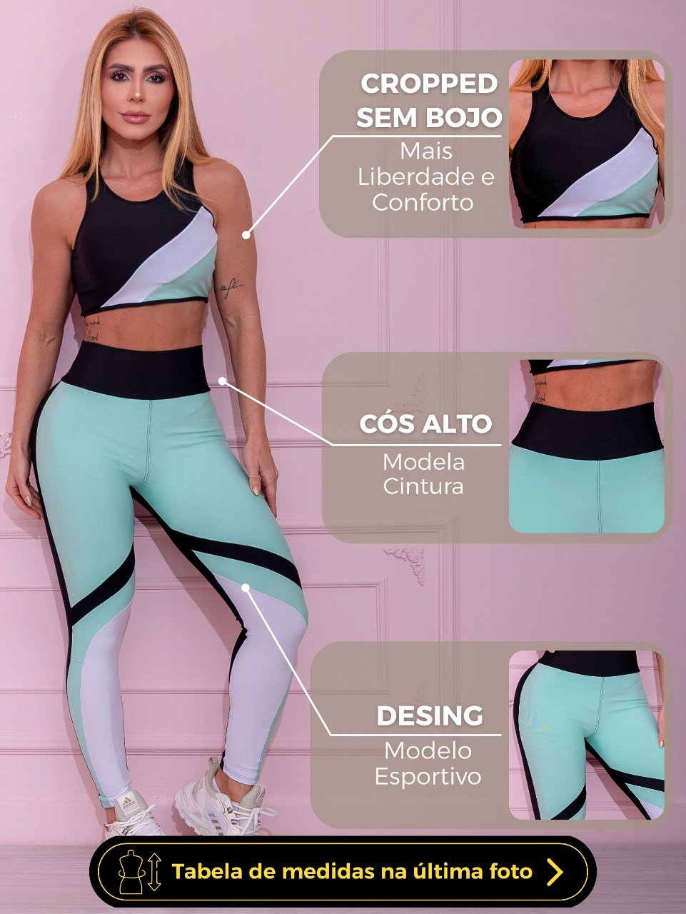 Conjunto Fitness Suplex Recortes Preto e Magenta