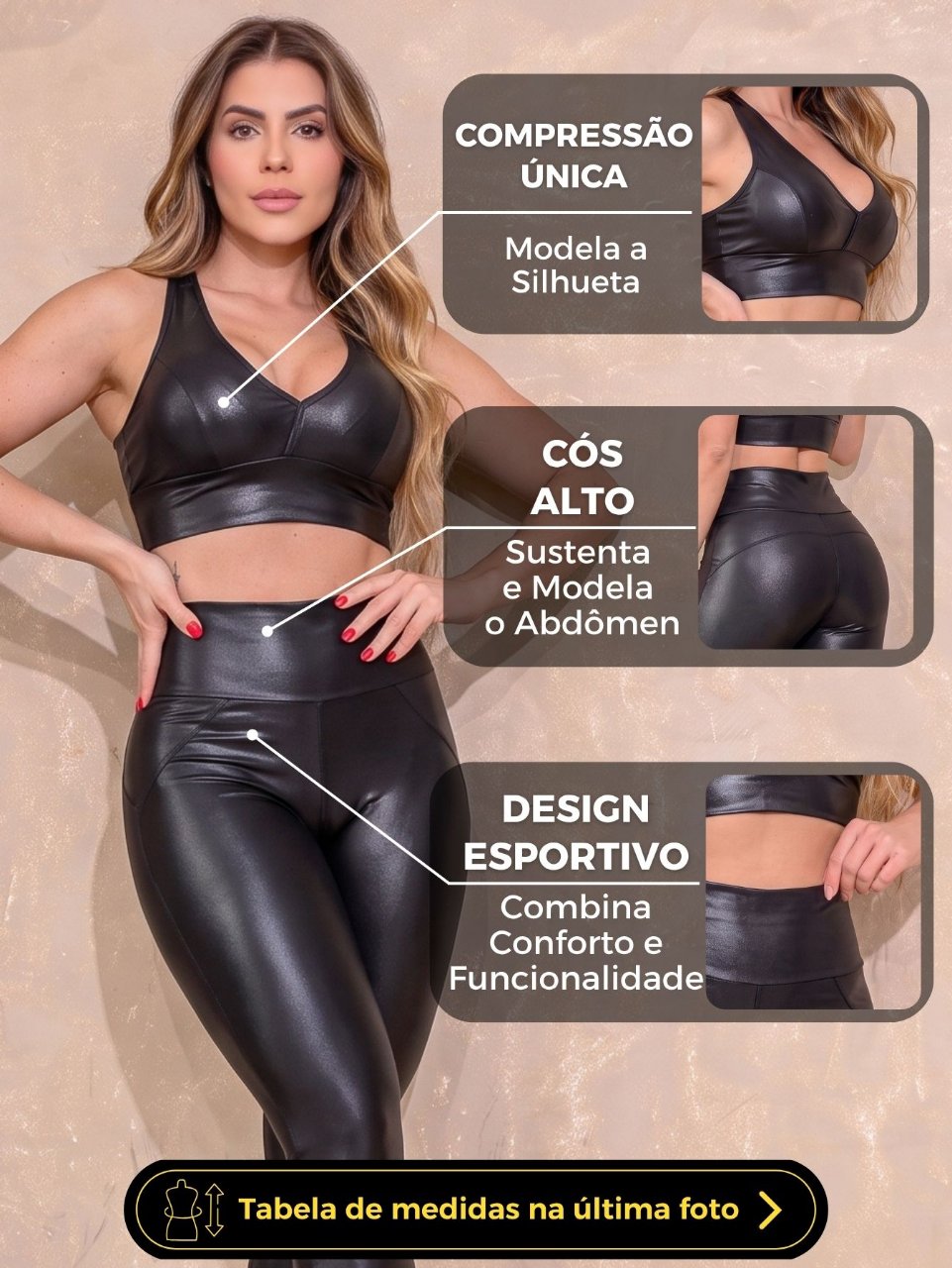 Conjunto Fitness Cirrê Preto Brilhante