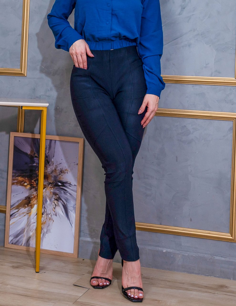 Calça Feminina Cintura Alta Zero Transparência Azul Marinho