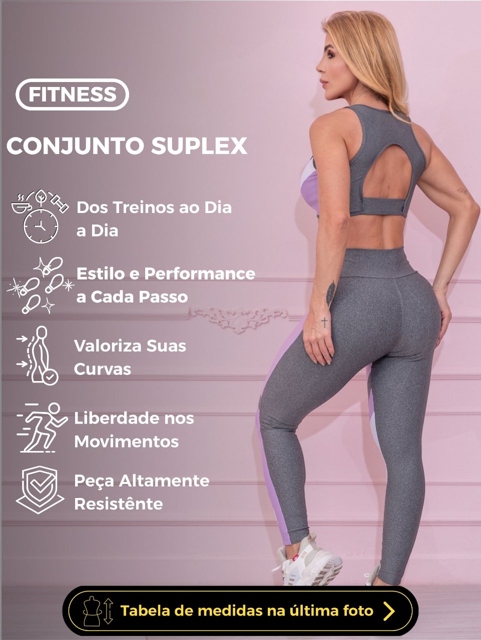 Conjunto Fitness Suplex Recortes Magenta e Cinza