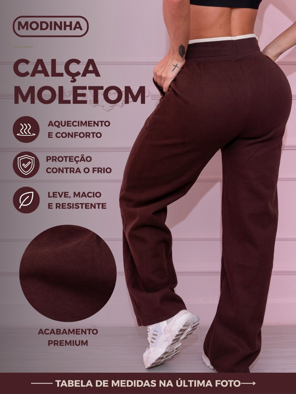 Calça Moletom Wide Leg Flare com Cordão Ajustável