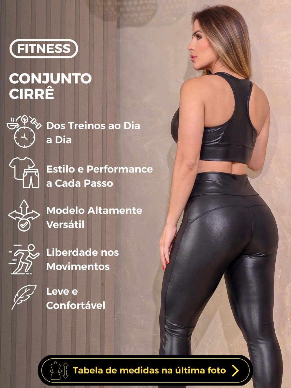 Conjunto Fitness Cirrê Preto Brilhante