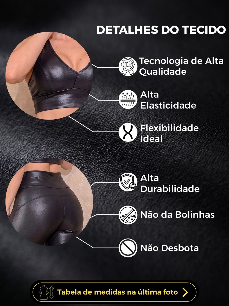 Conjunto Fitness Cirrê Preto Brilhante