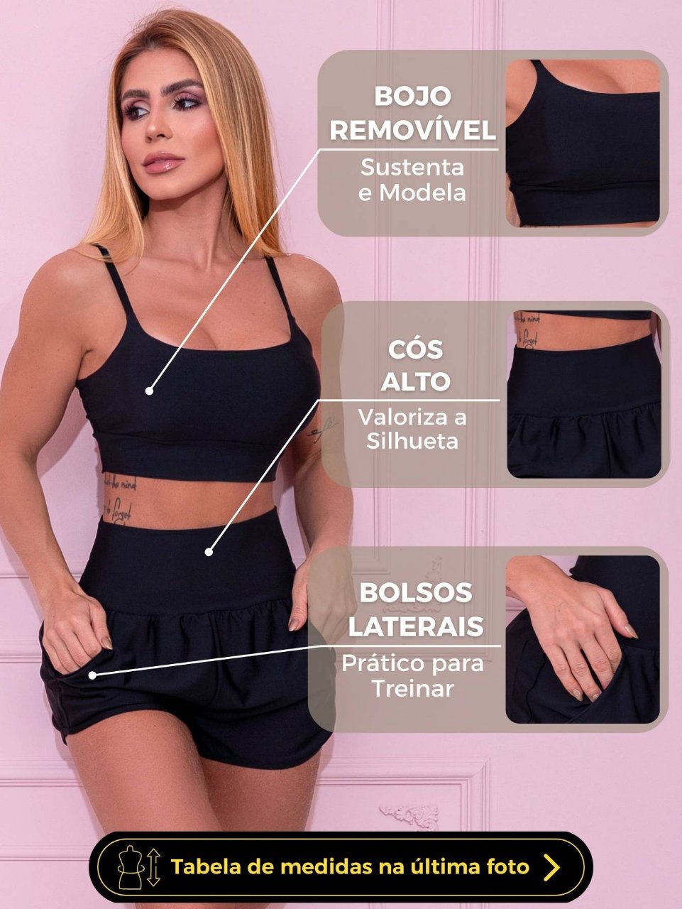 Conjunto Fitness Neon Cropped e Short com Bolsos