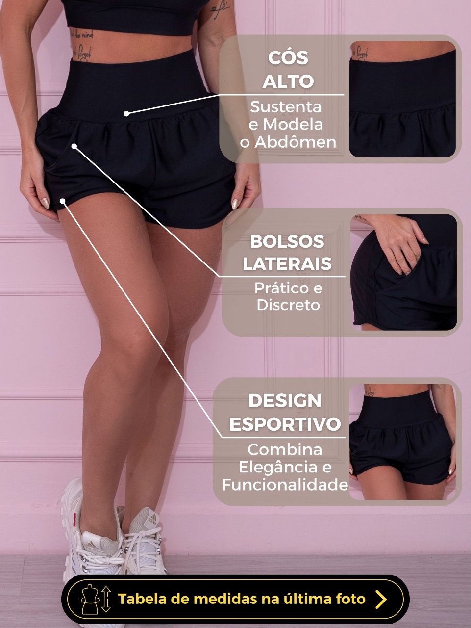 Short Fitness Azul Bic com Bolsos Laterais
