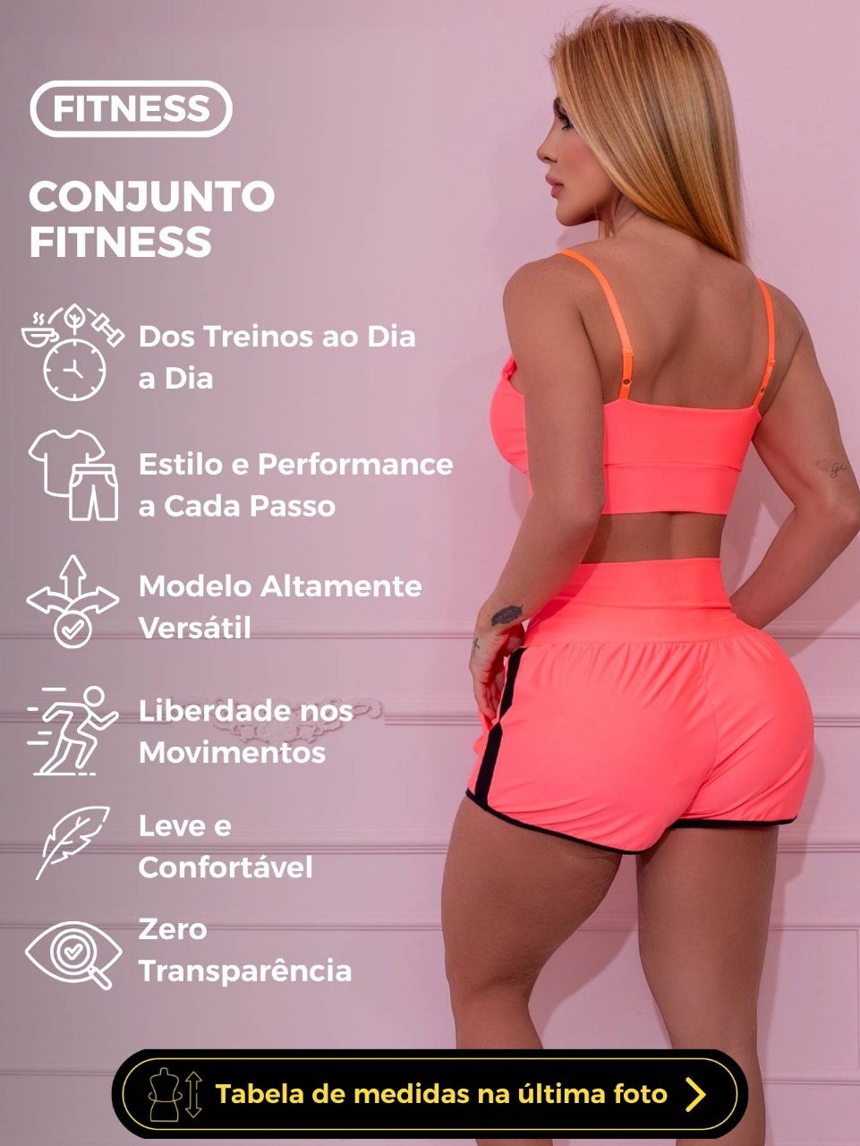 Conjunto Fitness Neon Cropped e Short com Bolsos
