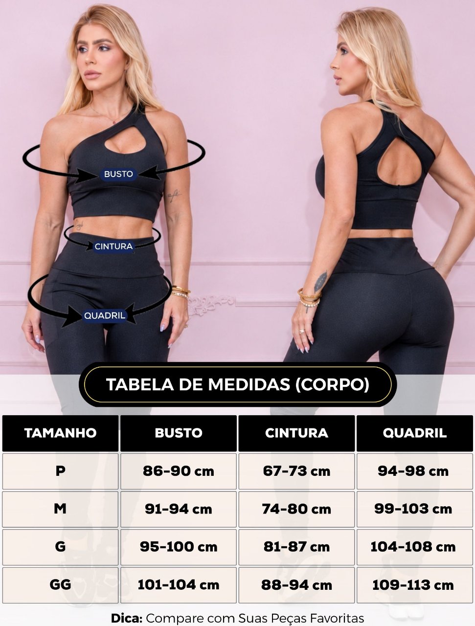 Conjunto Fitness Ombro Só com Recorte e Bolsos Preto